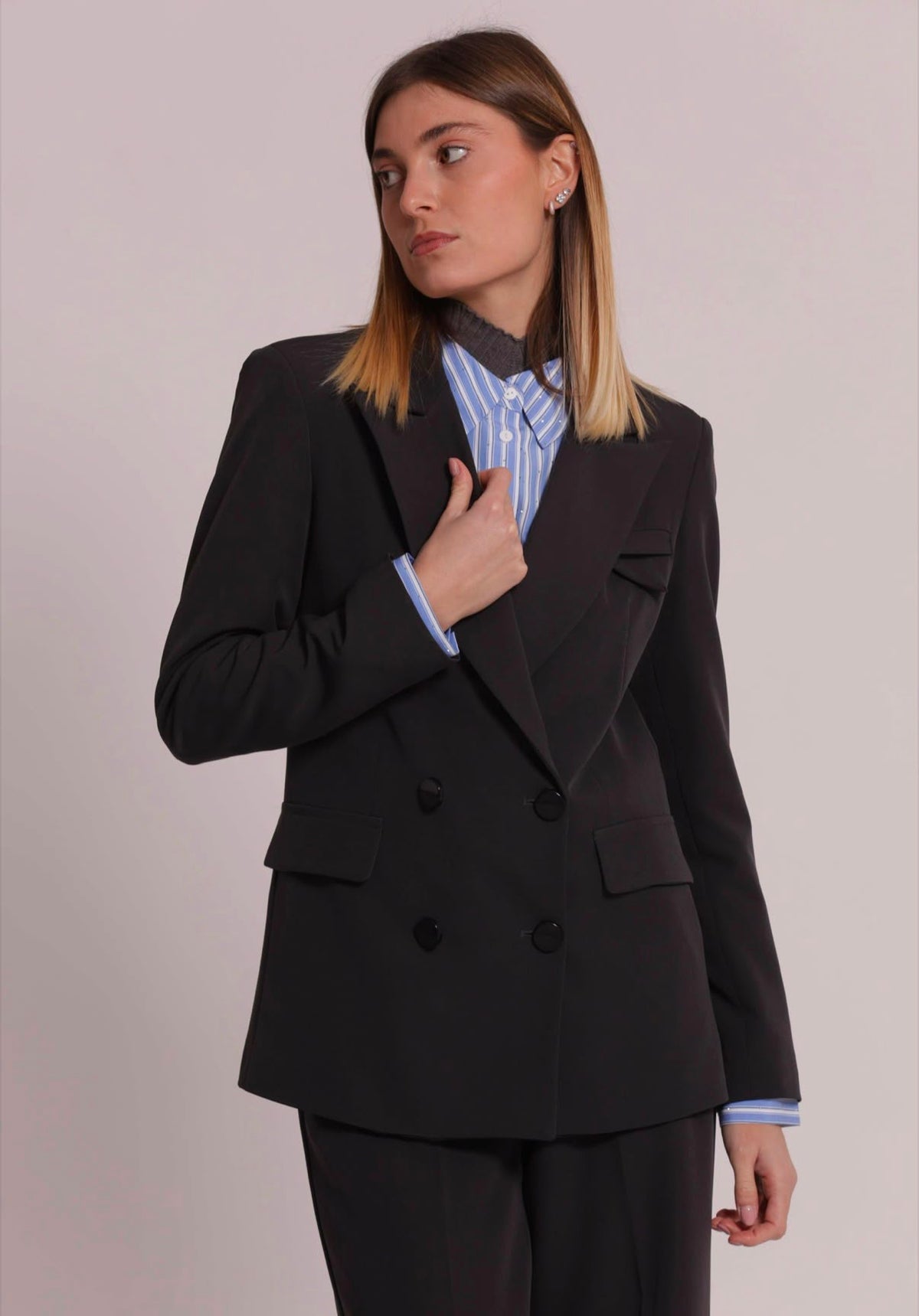 GIACCA LUNGA DOPPIO PETTO IN TESSUTO TECNICO ( completo pantalone nella categoria pantaloni)- MIMI’ MUA’