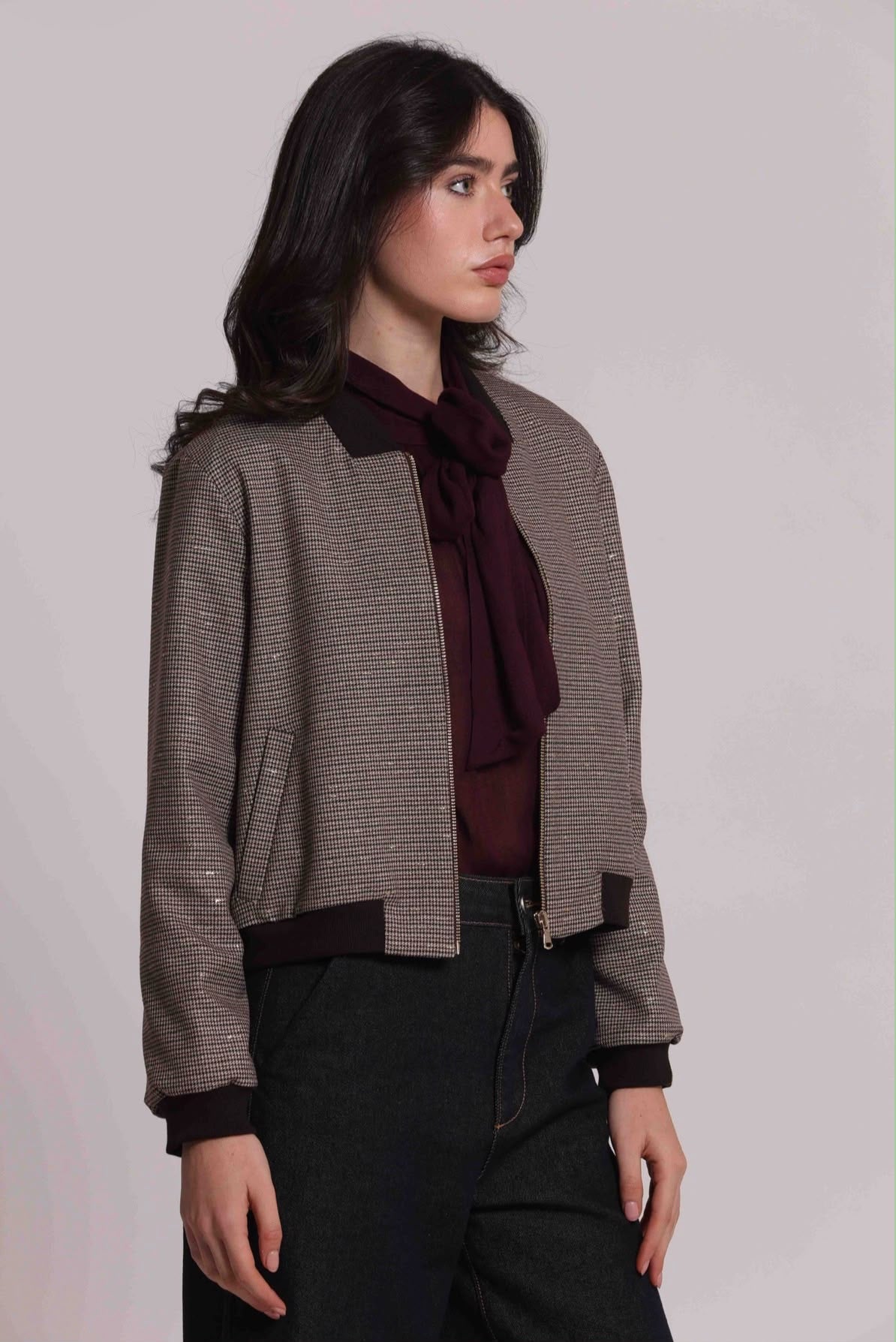 GIACCA BOMBER IN PIED DE POULE LUREX-COMPLETO CON PANTALONE NELLA SEZIONE PANTALONI