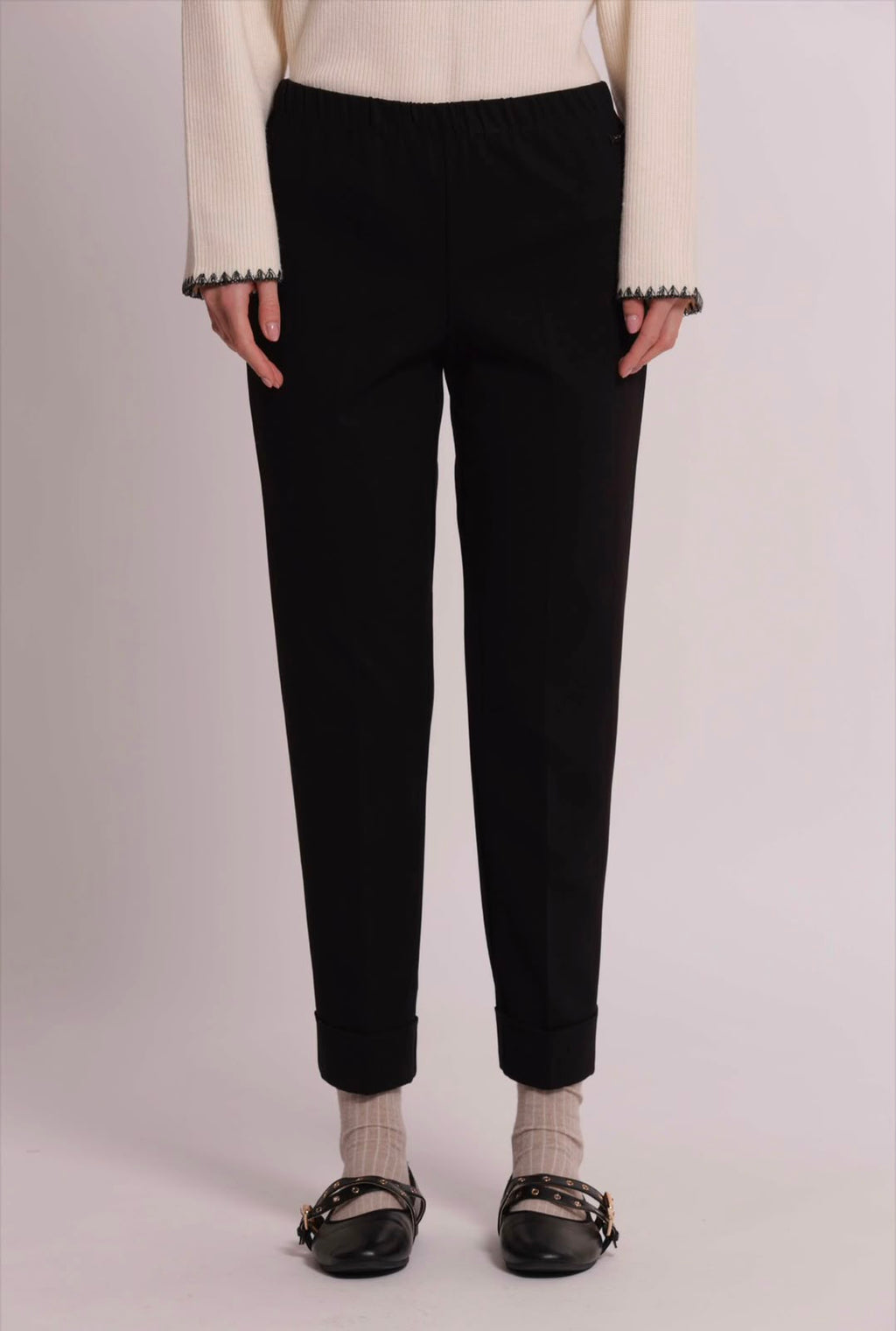 PANTALONE CON RISVOLTO IN PUNTO MILANO- MIMI’ MUA’