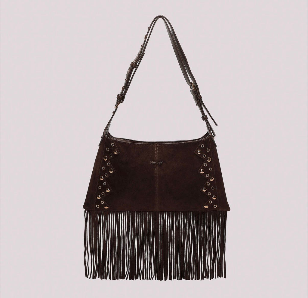 BORSA A TRACOLLA CON FRANGE E BORCHIE MISURA MIDI- MIMI’ MUA’