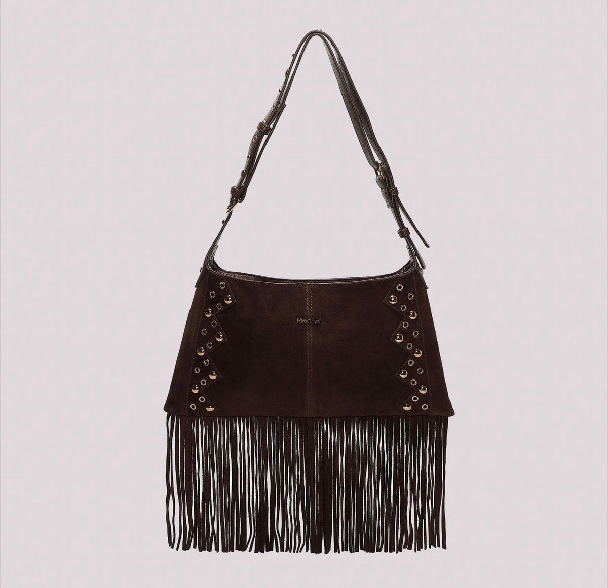 BORSA A TRACOLLA CON FRANGE E BORCHIE MISURA MIDI- MIMI’ MUA’