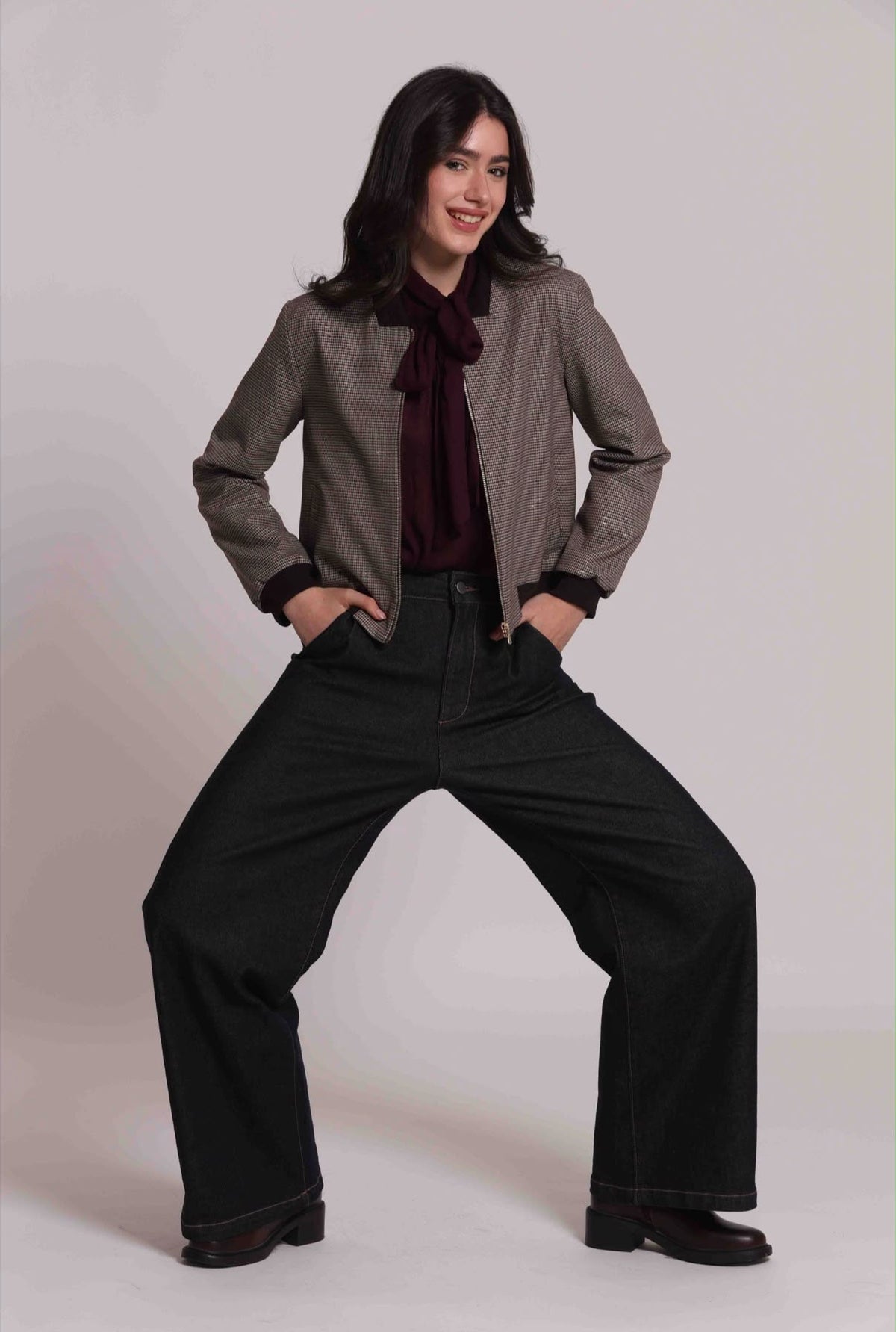 GIACCA BOMBER IN PIED DE POULE LUREX-COMPLETO CON PANTALONE NELLA SEZIONE PANTALONI