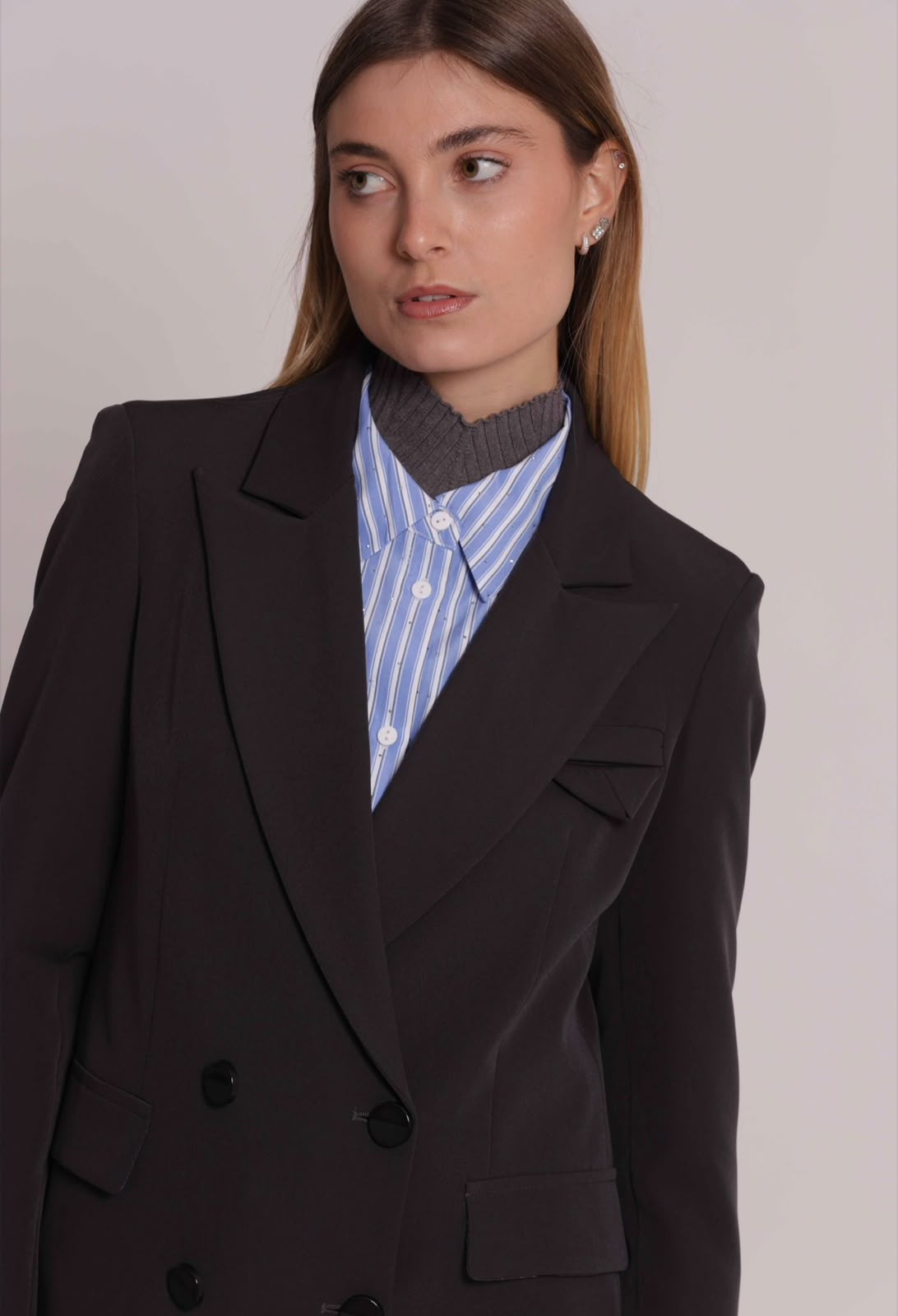 GIACCA LUNGA DOPPIO PETTO IN TESSUTO TECNICO ( completo pantalone nella categoria pantaloni)- MIMI’ MUA’