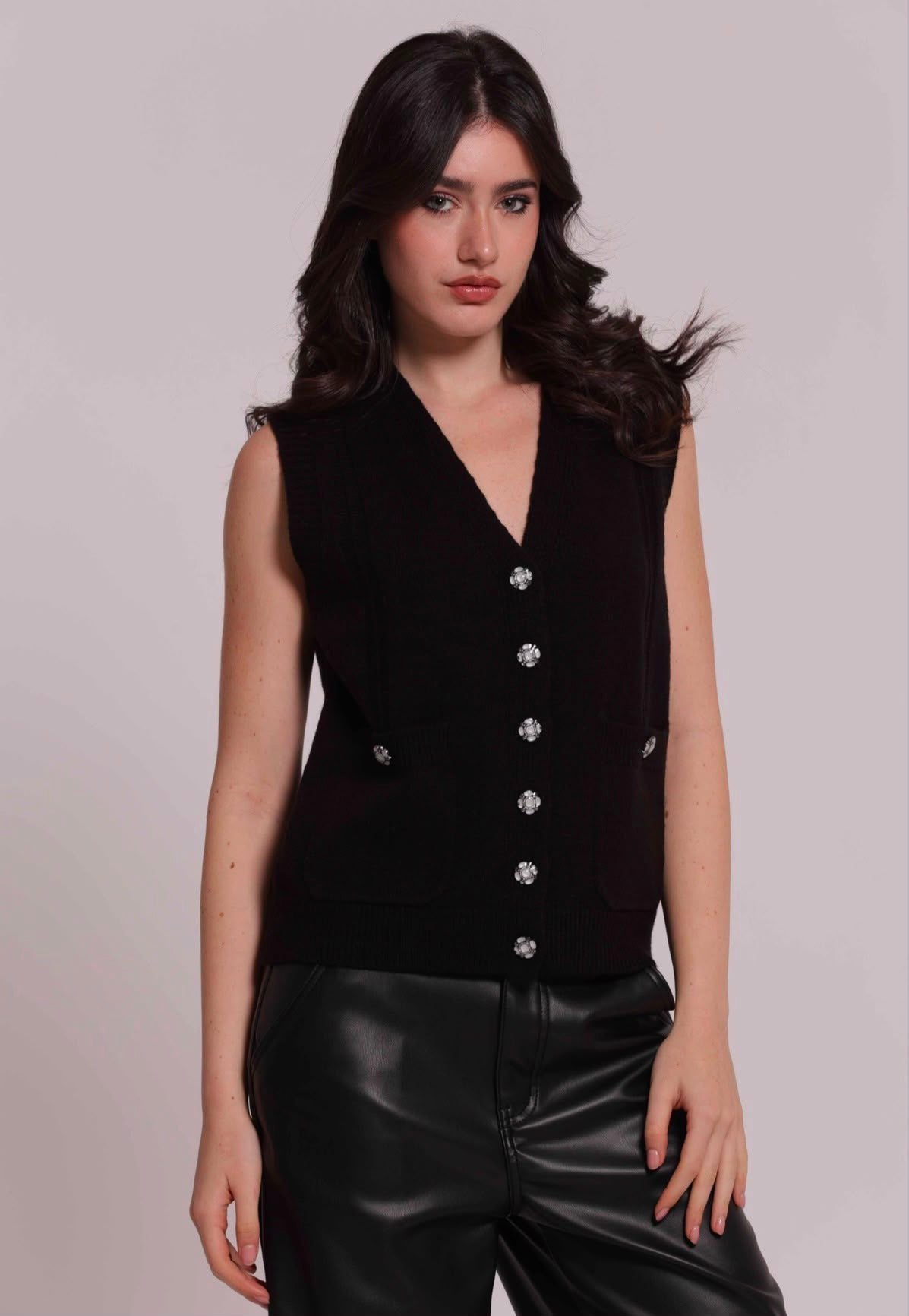 MAGLIA GILET CON BOTTONI GIOIELLO -MIMI’ MUA’