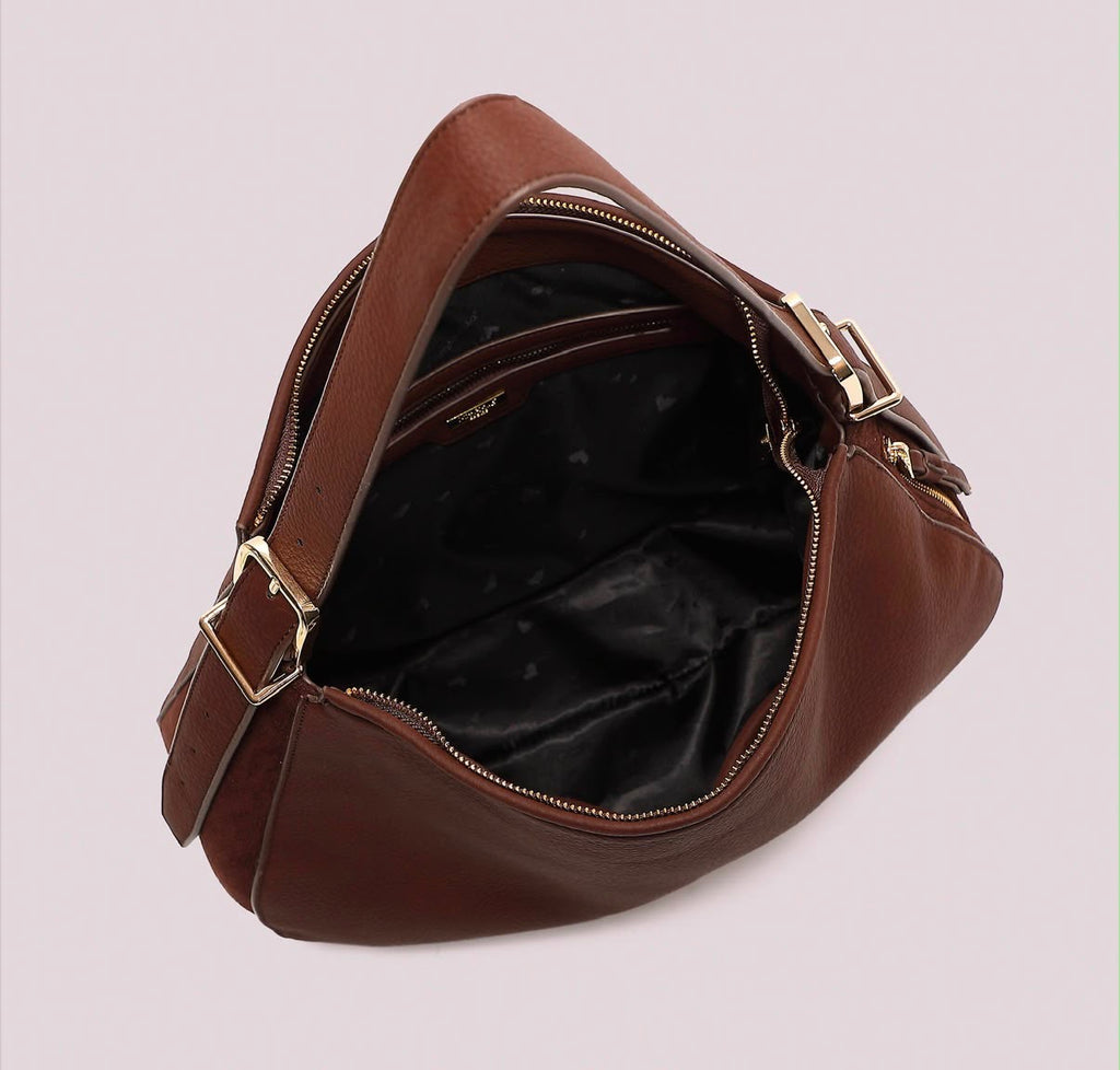 BORSA A SPALLA  CON FIANCHI EFFETTO CAMOSCIO- MIMI’ MUA’