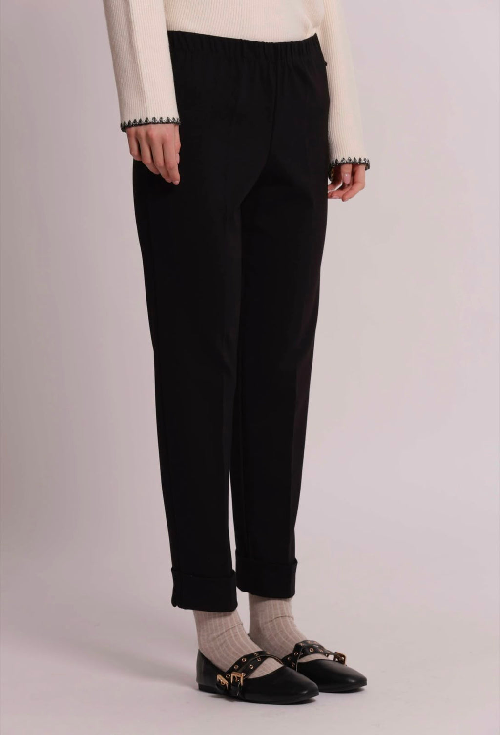 PANTALONE CON RISVOLTO IN PUNTO MILANO- MIMI’ MUA’