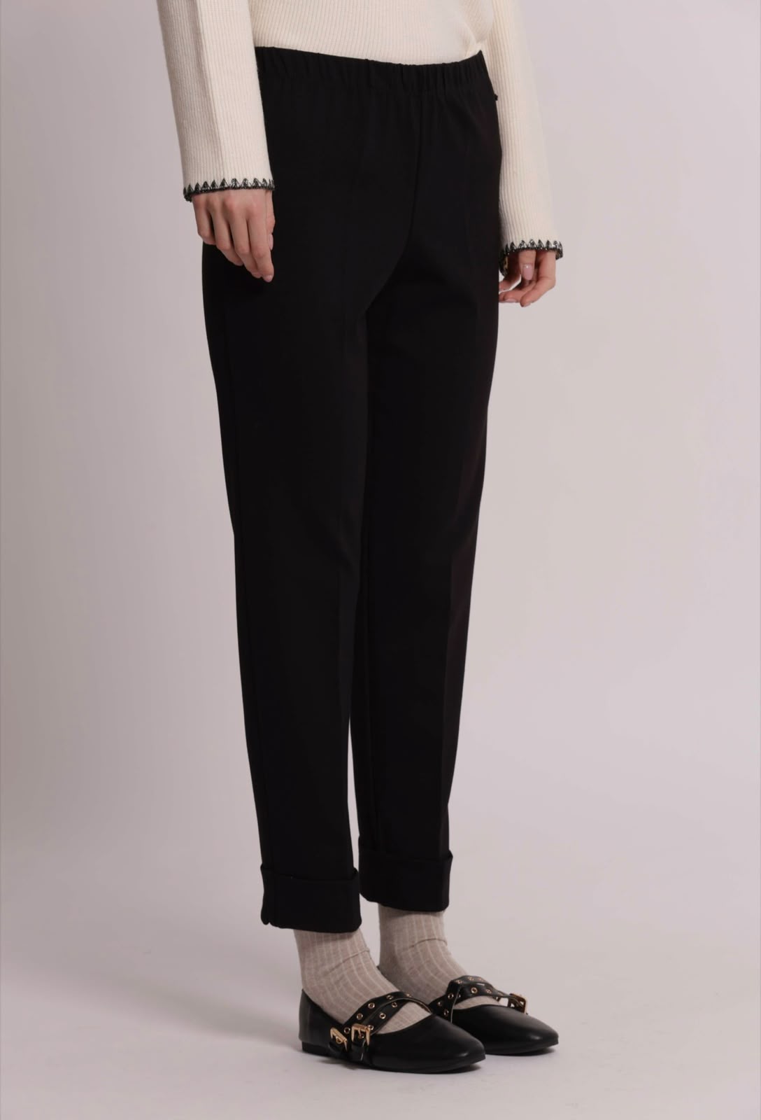 PANTALONE CON RISVOLTO IN PUNTO MILANO- MIMI’ MUA’