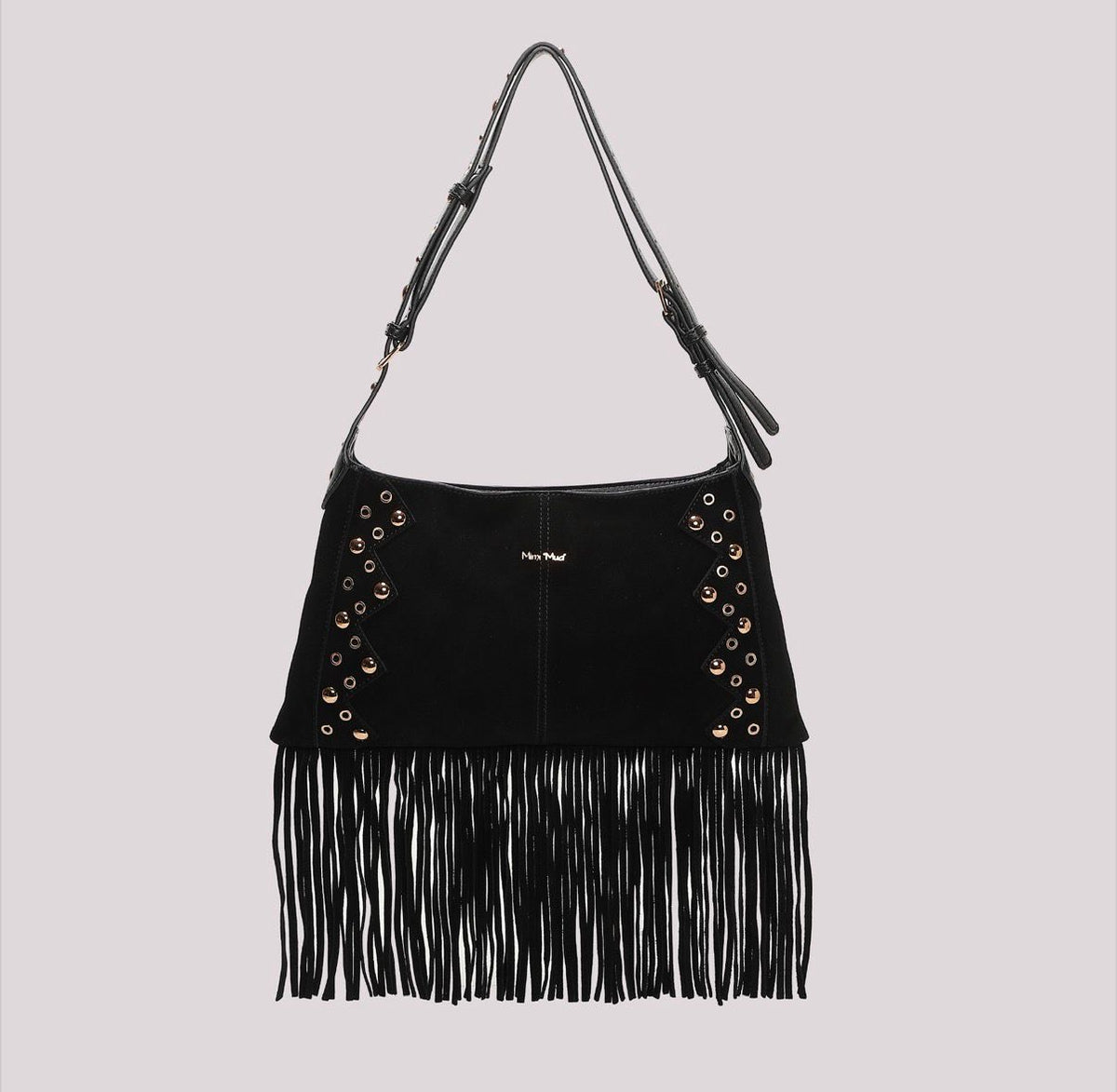 BORSA A TRACOLLA CON FRANGE E BORCHIE MISURA MIDI- MIMI’ MUA’