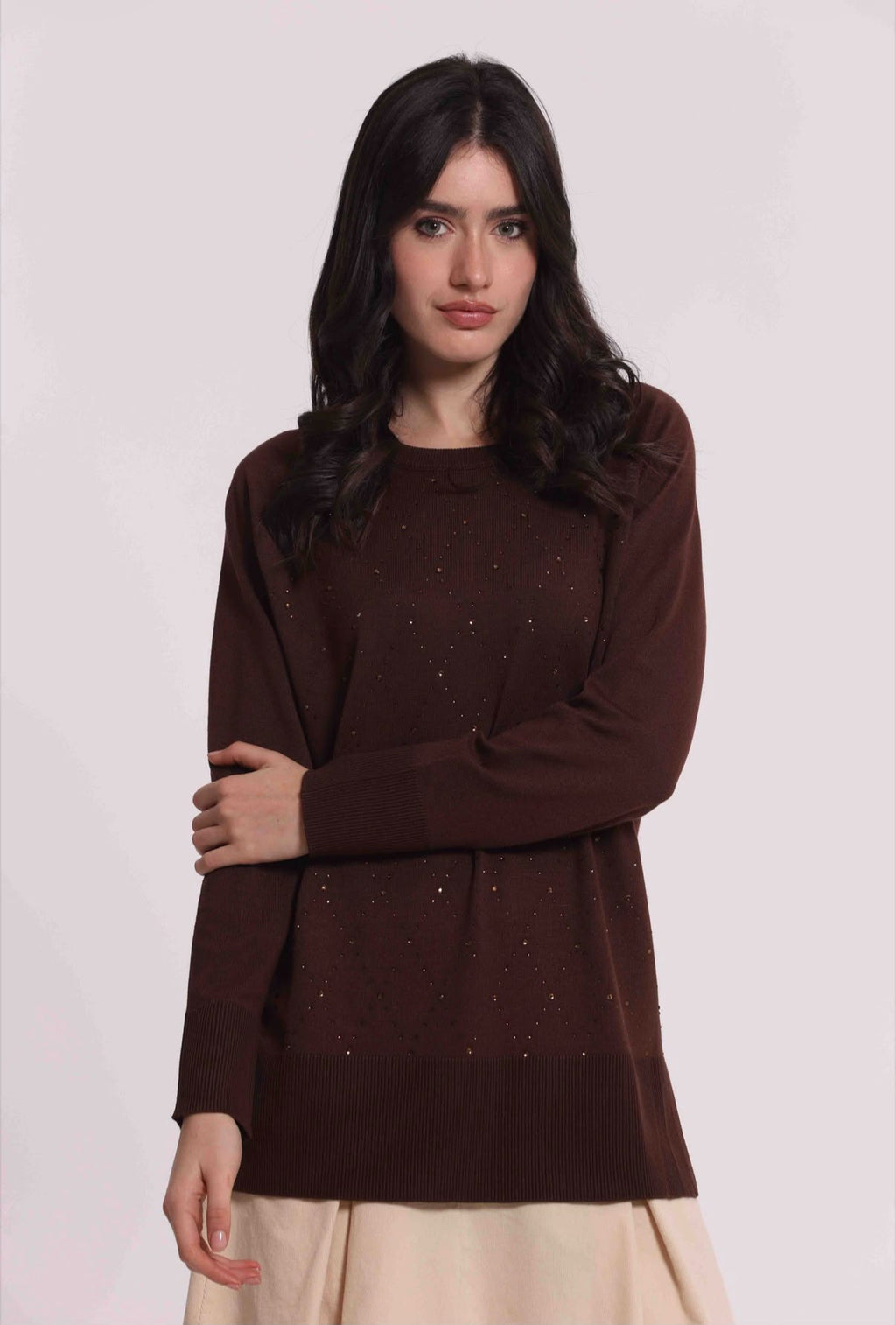 MAGLIA CON STRASS E COLLO REMOVIBILE